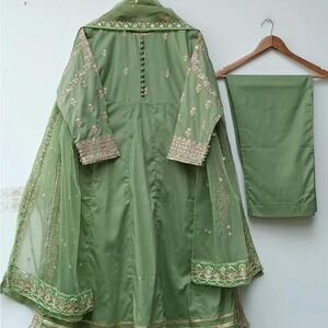 Elegant Green Embroidered Outfit